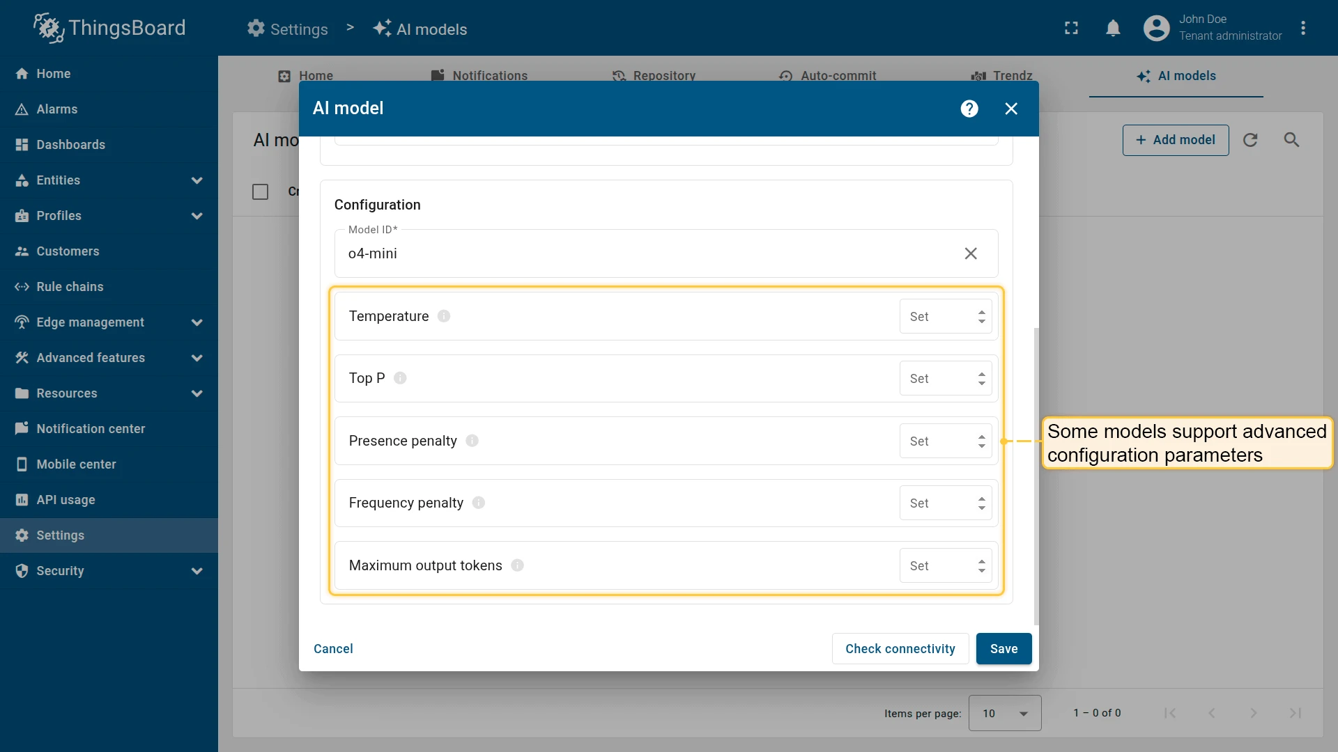 Advanced model settings