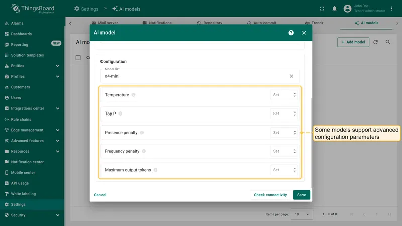 Advanced model settings