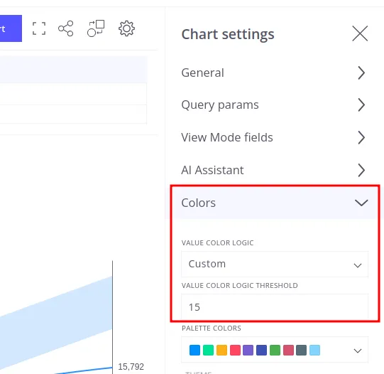 Value Color Logic setting with Default, Custom, and Unset options