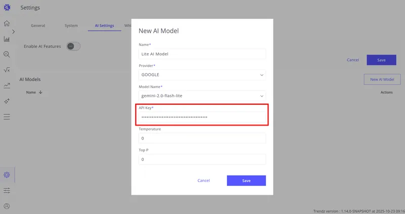 Provider-specific fields — API Key and Base URL