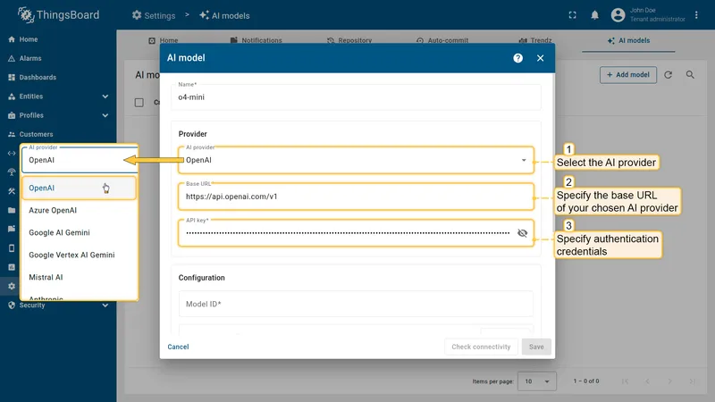 AI provider dropdown
