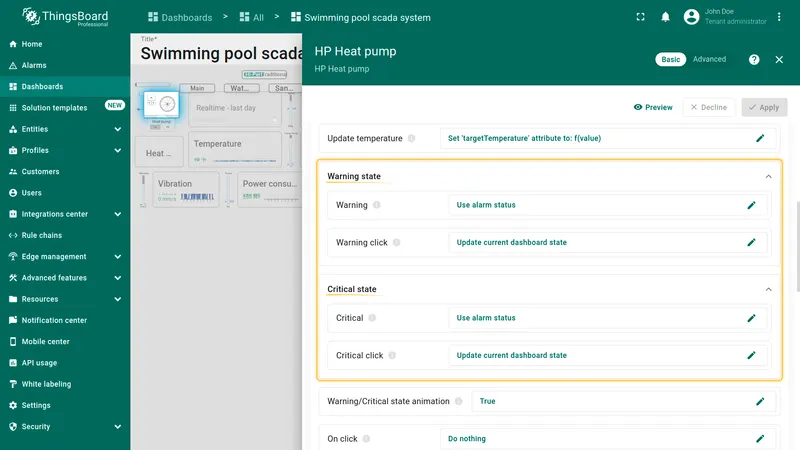 Widget subscribes to alarm status field
