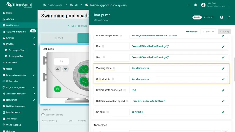 Traditional widget subscribes to alarm status field