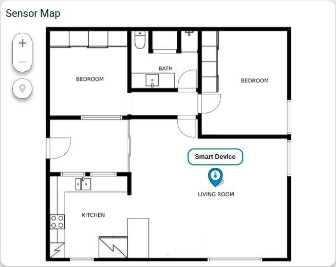 Apartment floor plan with temperature sensor marker