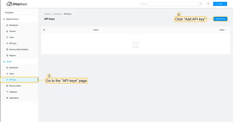 Go to the **API keys** page in the left menu and click on the "**Add API key**" button.