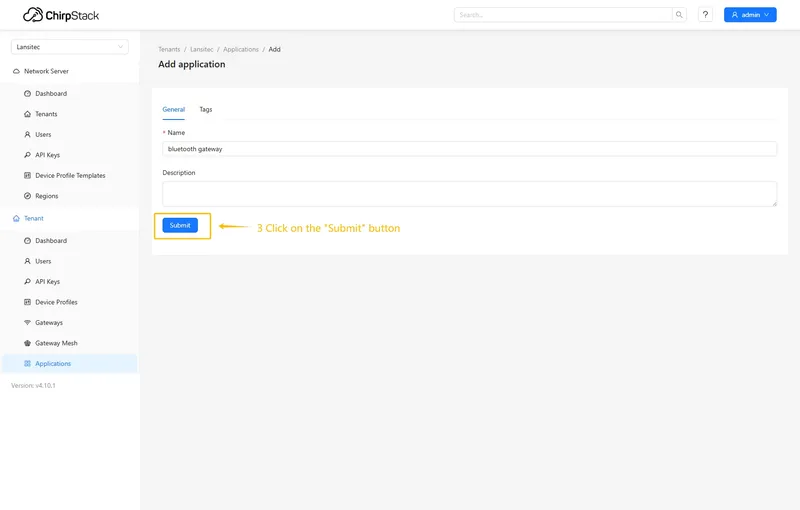 Enter name and click **Submit** button.
