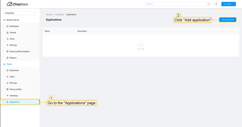 Go to the "**Applications**" page in the left menu and click on the "**Add application**" button.