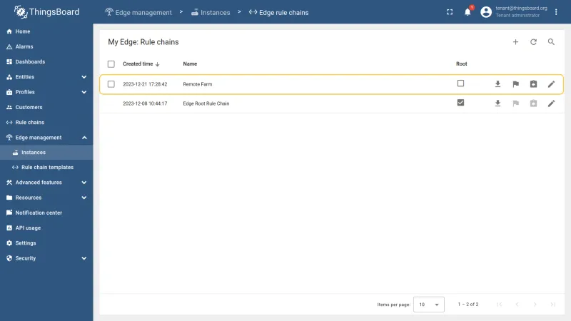 Assigned template now listed in the Edge instance rule chains
