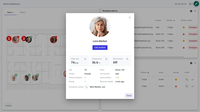 Resident alarms with quick actions