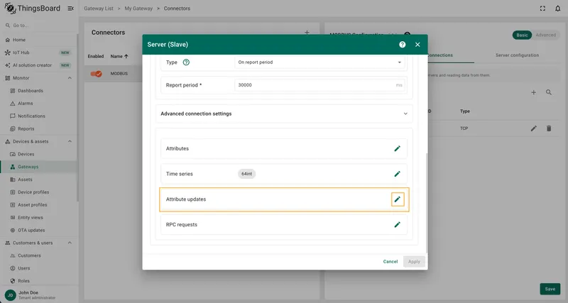 Navigate to the Attribute updates section and click the pencil icon