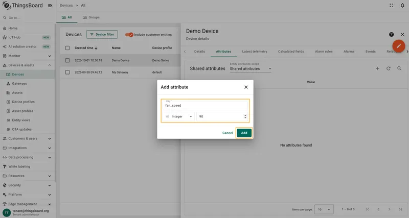 Add fan_speed shared attribute set to 90
