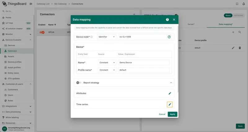 Click on the pencil icon next to Time series or Attributes section