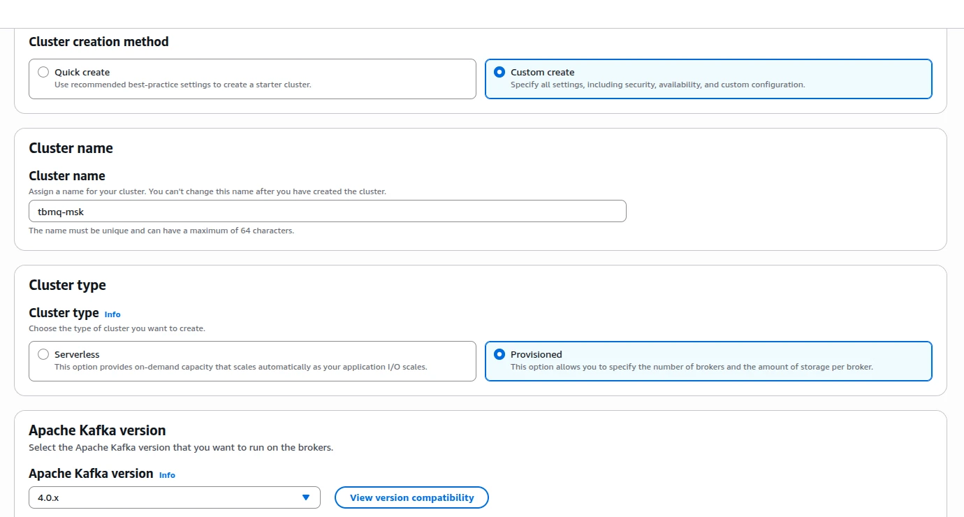 AWS MSK - create cluster
