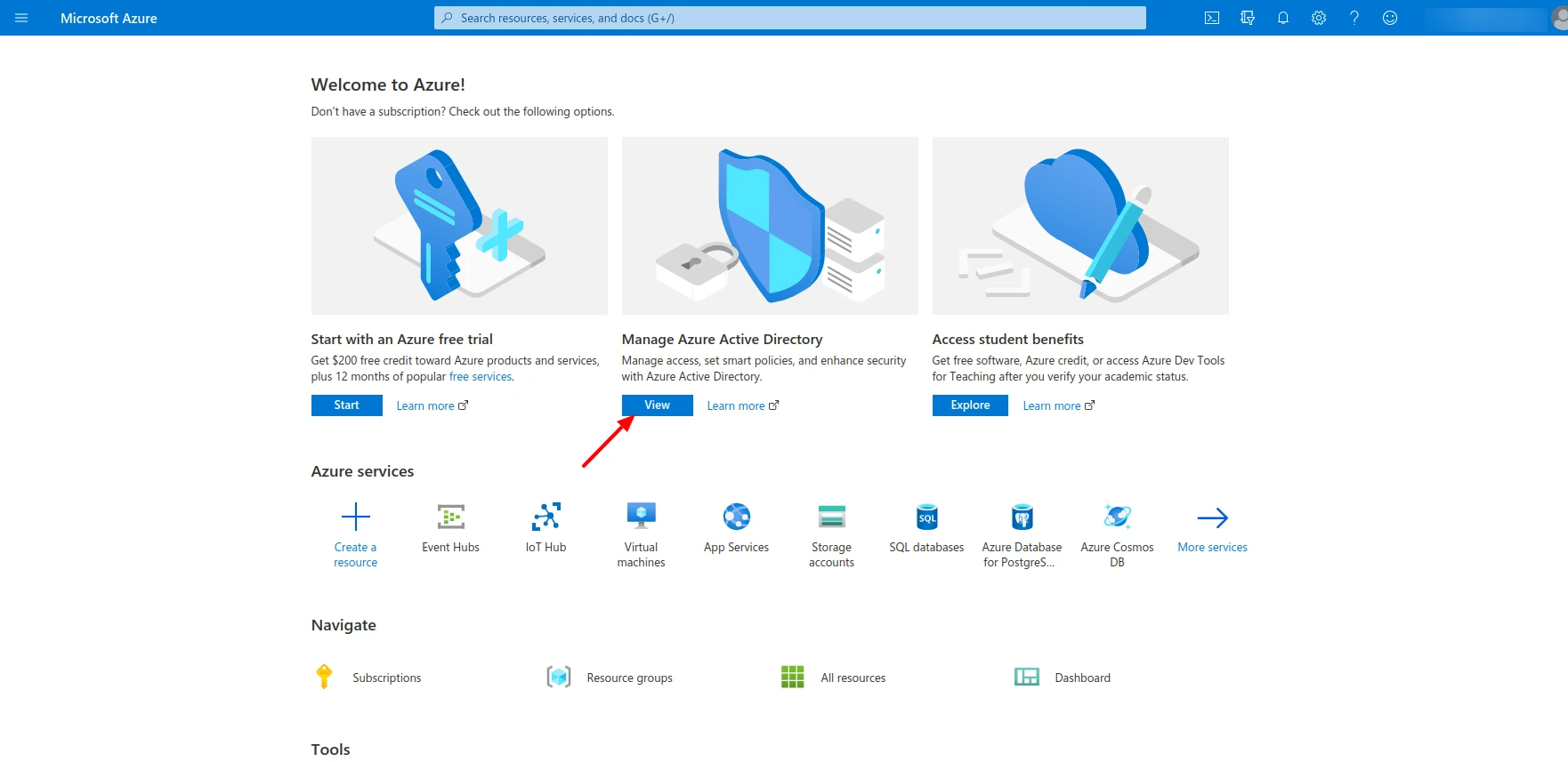 Azure Portal home page