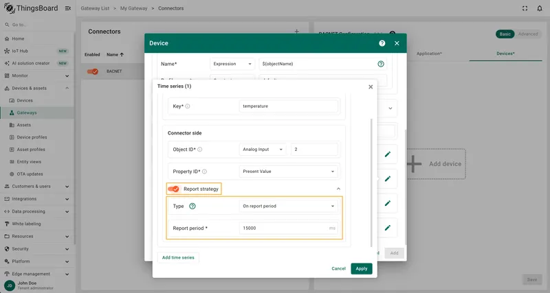 Per-key report strategy settings