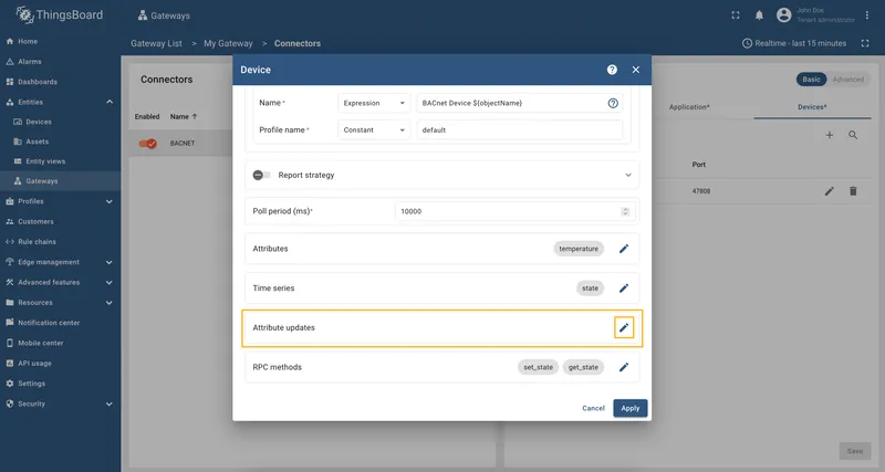 Open Attribute updates section