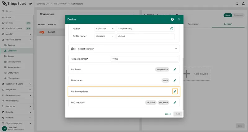 Open Attribute updates section