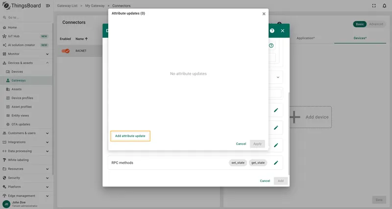 Click Add attribute update