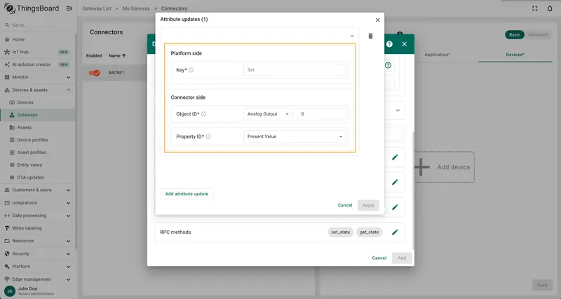 Configure attribute update