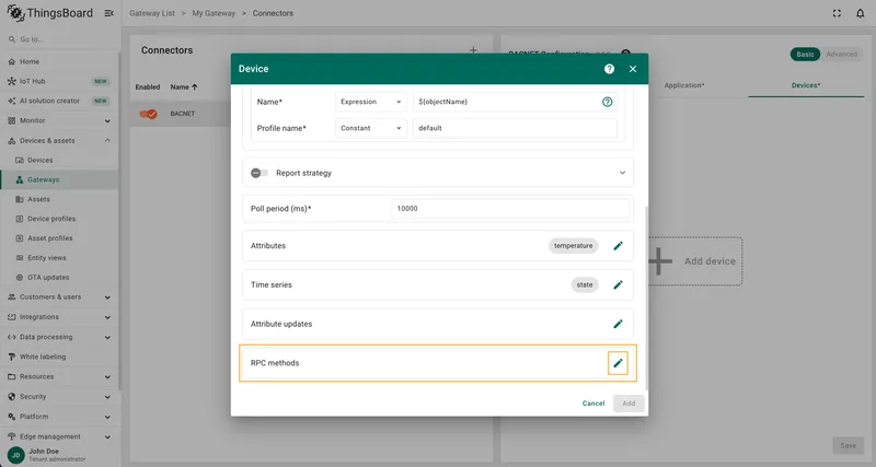 Open RPC methods section