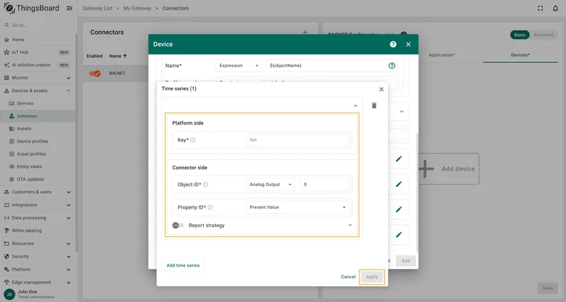Configure the time series key