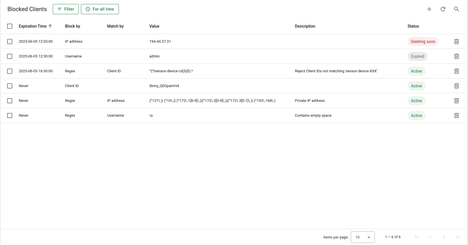 Blocked clients management page in TBMQ