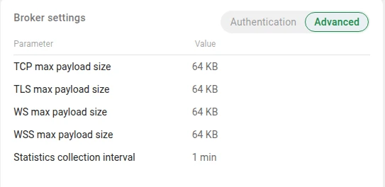 Broker settings Advanced tab