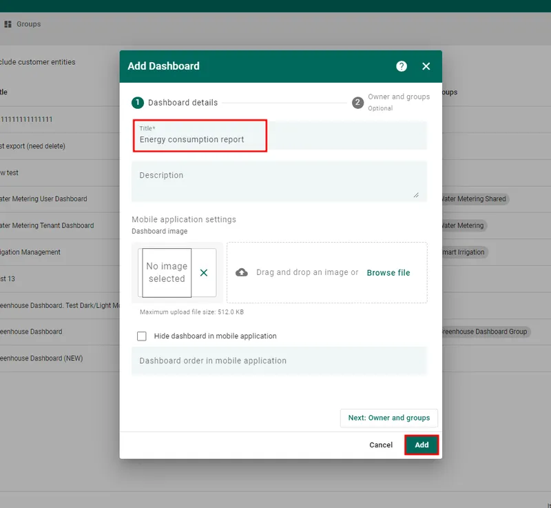 Set dashboard name to Energy consumption report