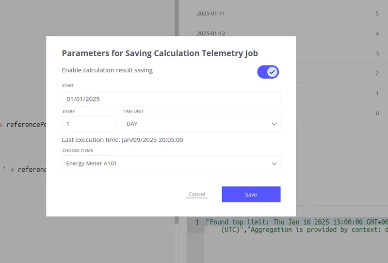 Jobs panel showing the refresh task configured for the countdown calculation field