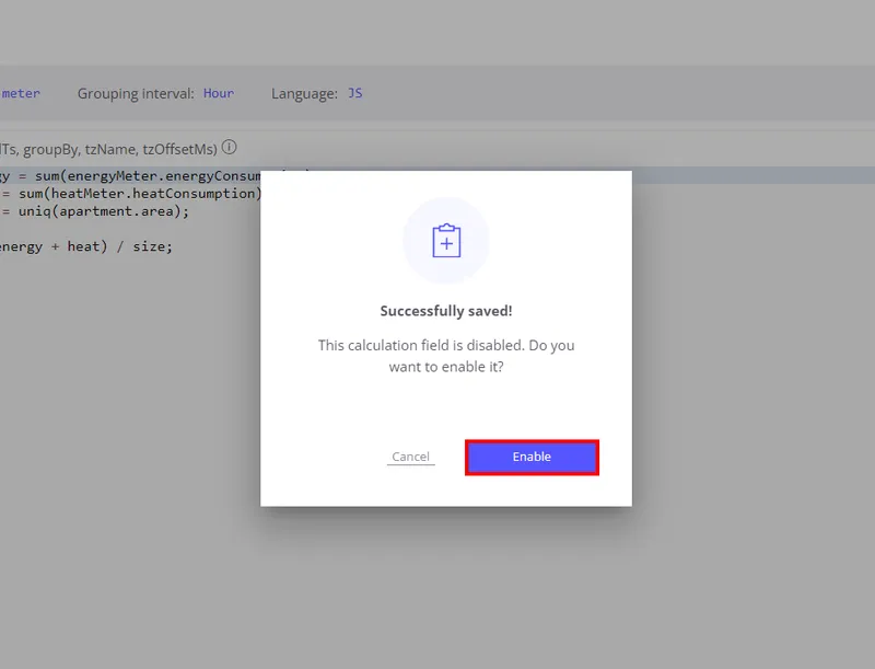 Enable toggle shown during the Save Field process