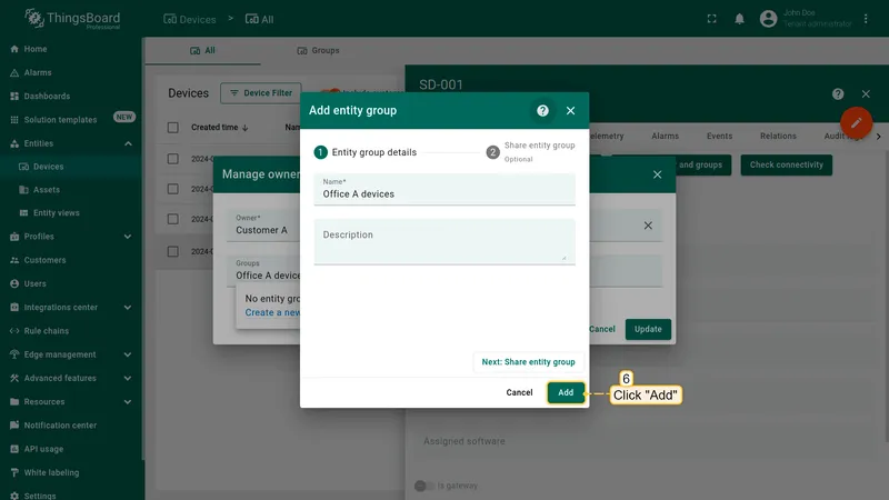 Create entity group dialog