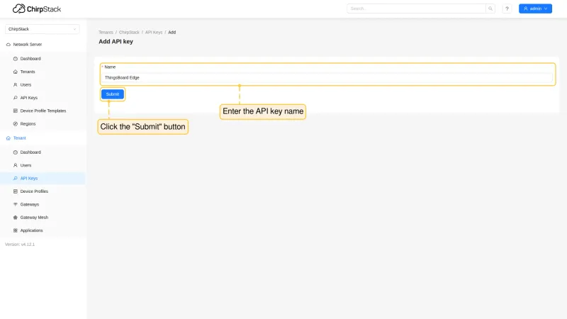 Enter API key name and submit