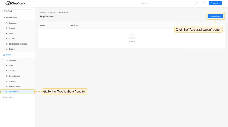 Add application in ChirpStack
