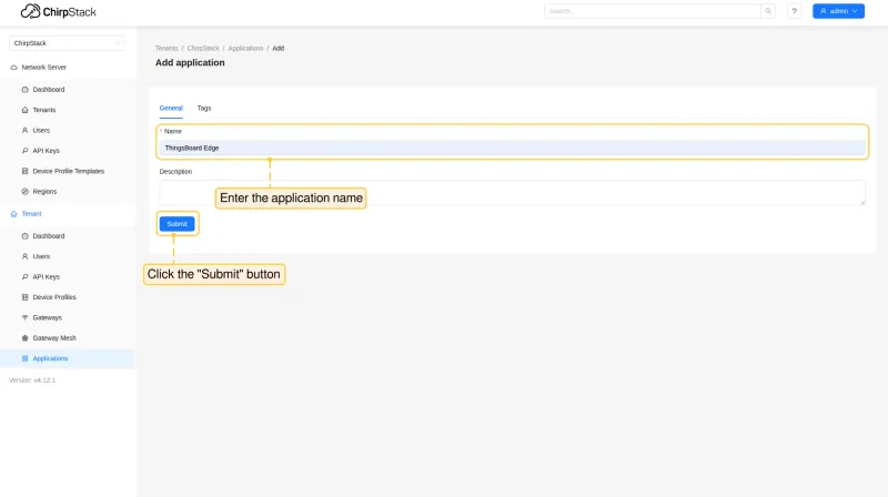 Enter application name