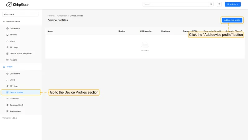 Add device profile in ChirpStack