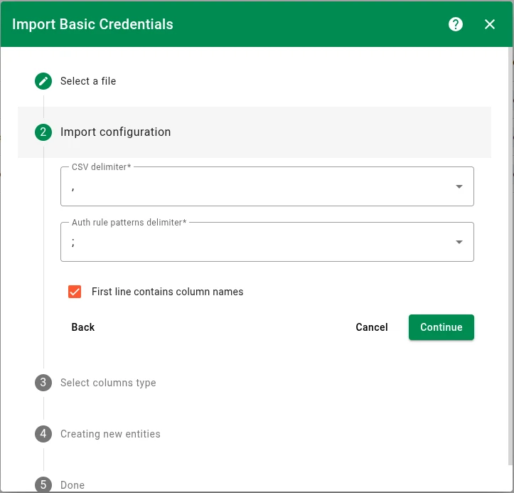 Step 2 — configure CSV delimiter and column name options