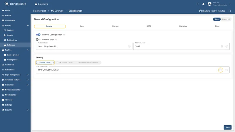 General tab showing the Access token field
