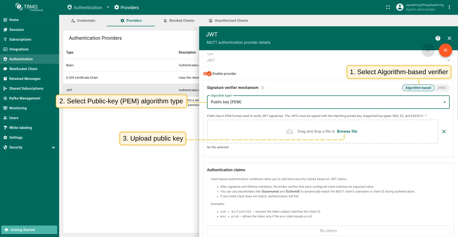 Configure PEM-based signature verifier