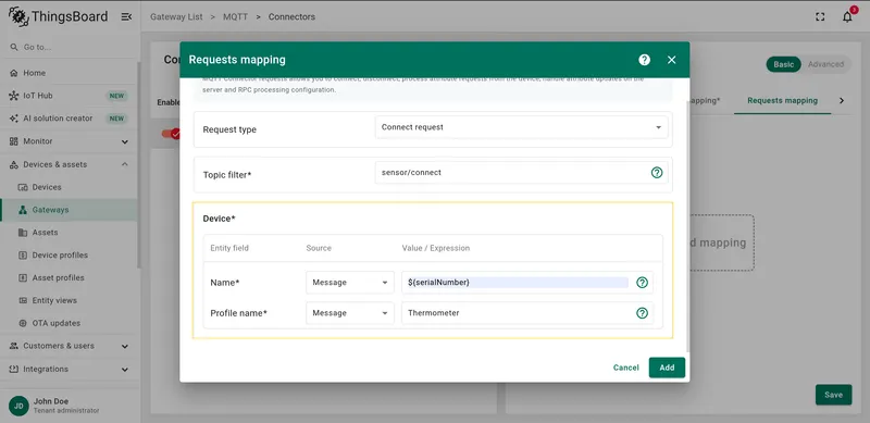 Configure Name from Message and Profile name as Constant