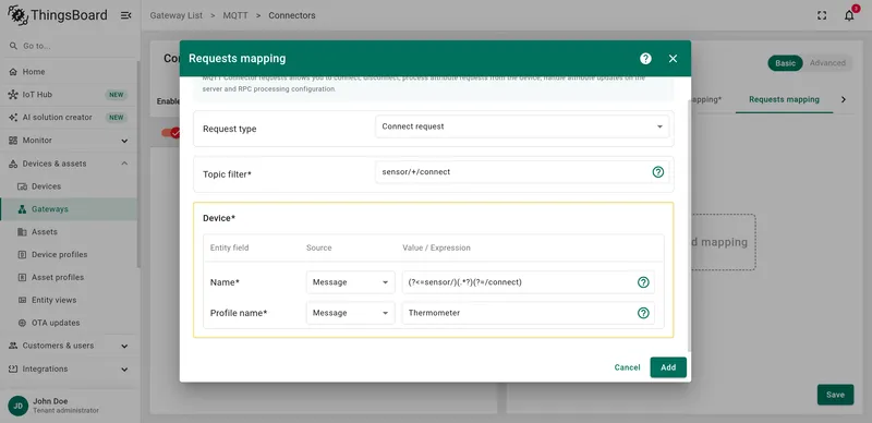Configure Name from Topic using regex