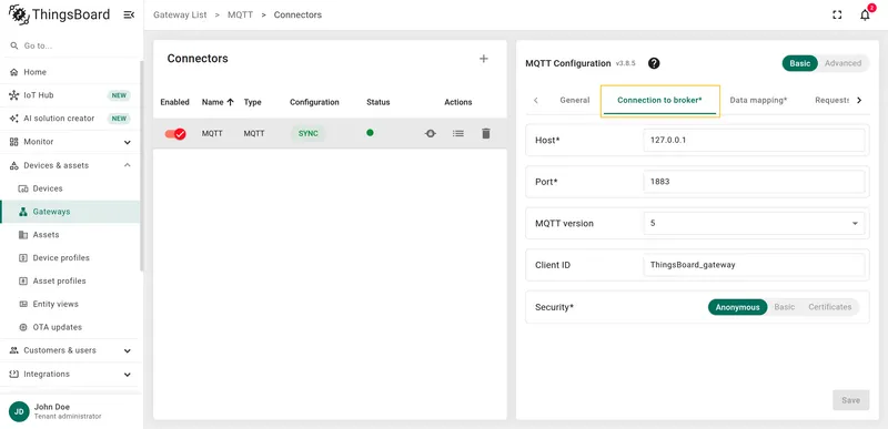 Connection to broker settings