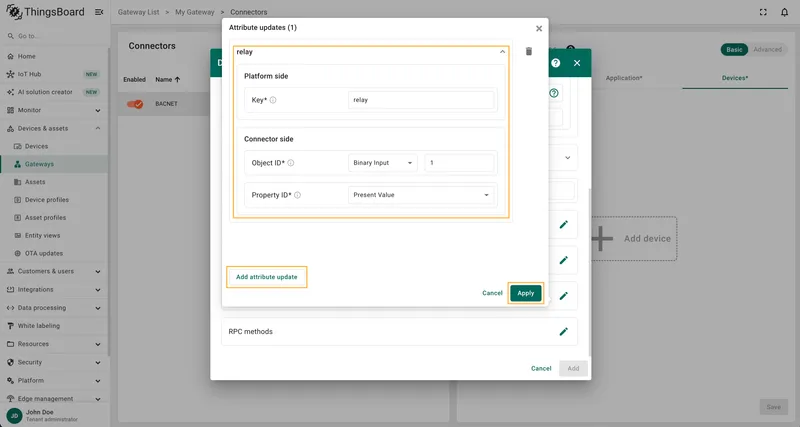 Click Add attribute update