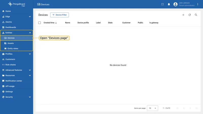 Open Devices on the Edge instance