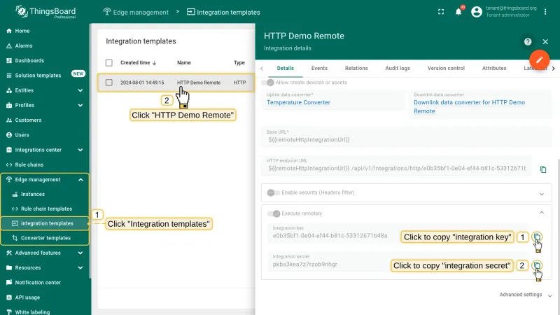 Copy Integration key and secret