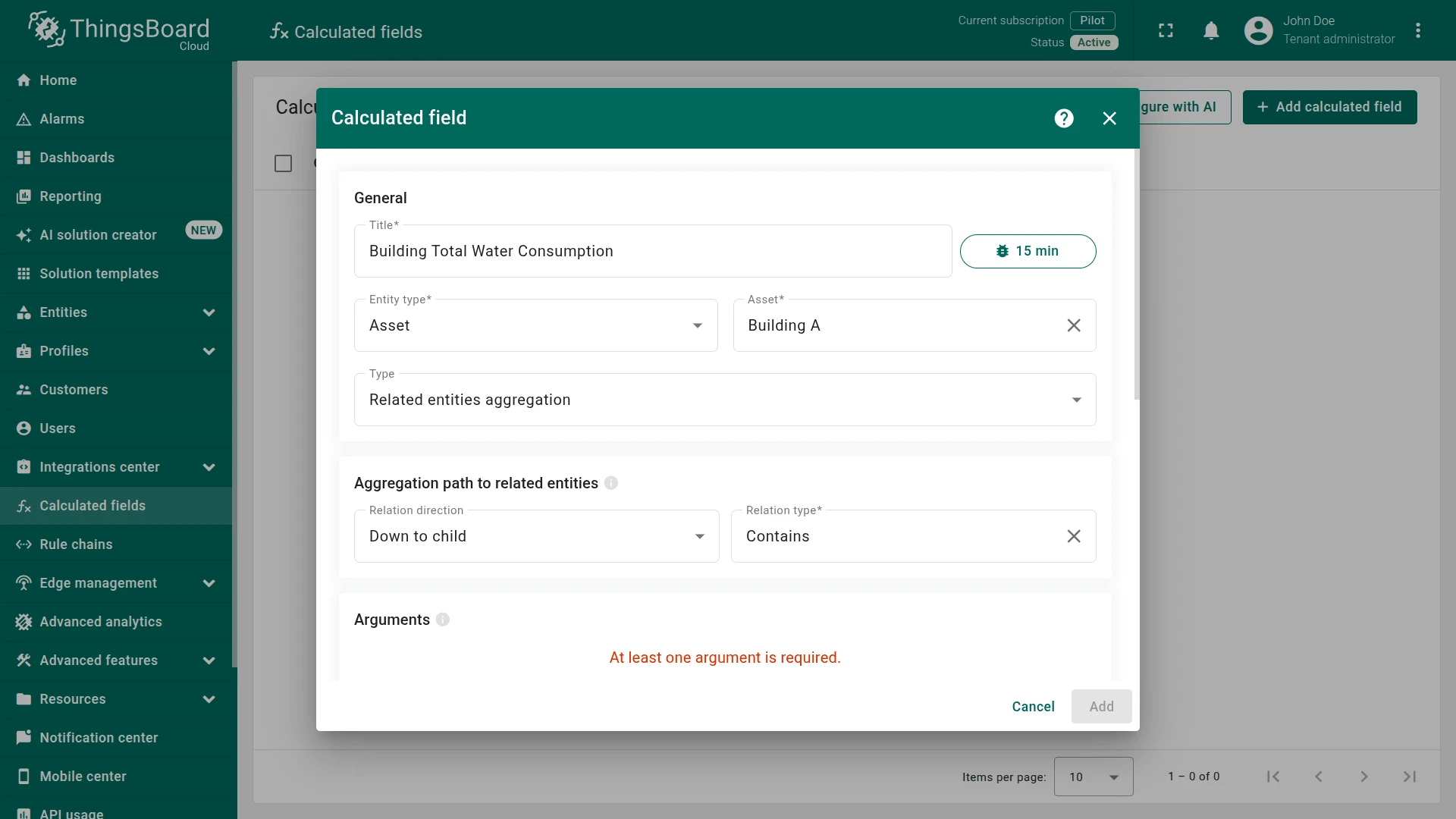Calculated field general settings with Related entities aggregation type