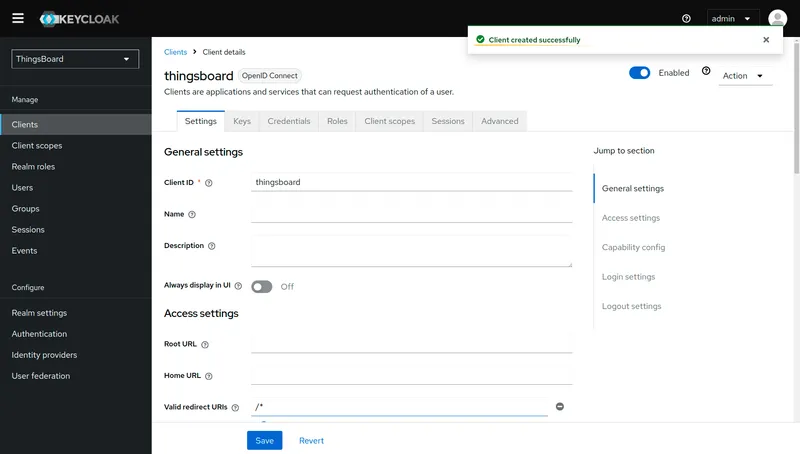 Keycloak client created