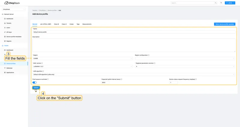 Fill the fields and click on **Submit** button.