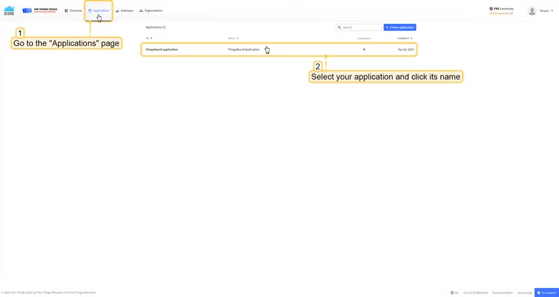 Go to the **Applications** page. Then select your application and click on its name.