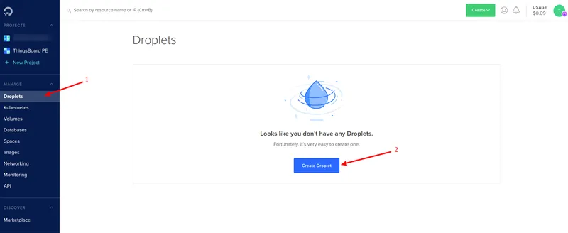 Create Droplet button