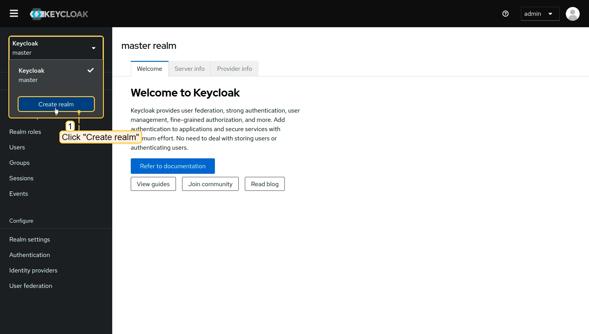 Keycloak realm dropdown